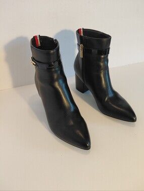 Tommy Hilfiger Black Pointed Ankle Booties with Accent Strap